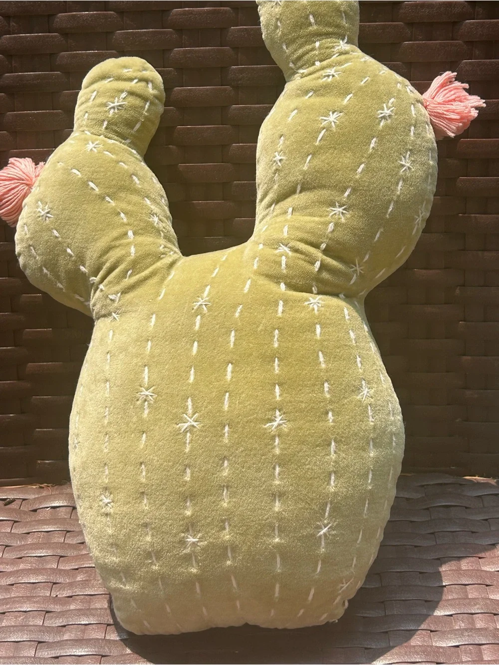 Cactus Accent Pillow Olive Green w/Pink Tassels - soft and very pretty -